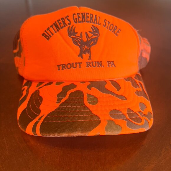 Vintage Bittners General Store Trucker Hat Trout Run Orange Camo Deer Hunting - Picture 3 of 5